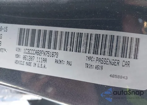 2015 Chrysler 200 Limited z USA, uszkodzony, nr VIN 1C3CCCAB2FN751879